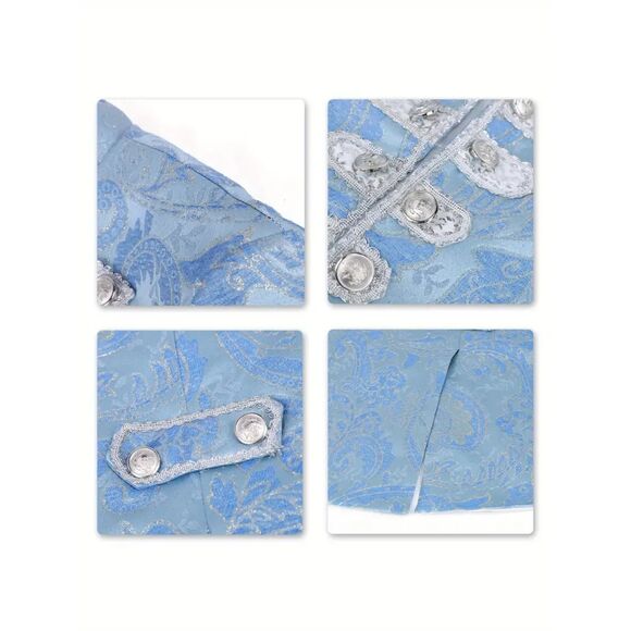 Men's Rococo Court Suit Light Blue Elegant 3PC Tailcoat Vest Pants Set 46-48 - Picture 8 of 11